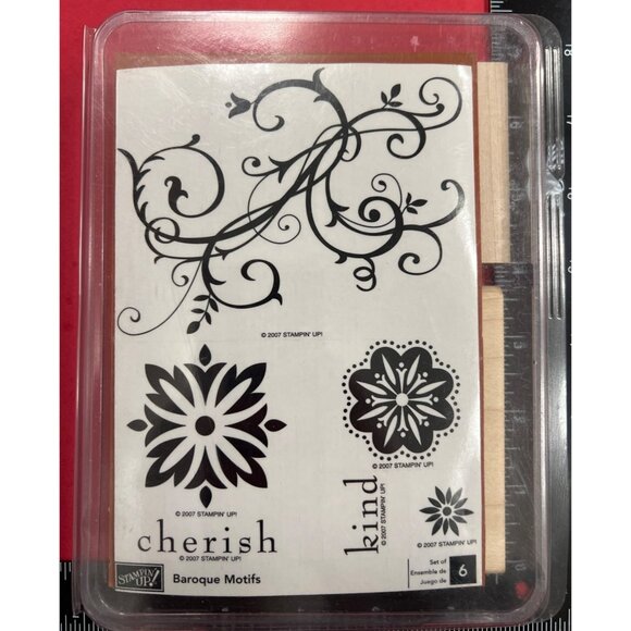 2007 Stampin Up! Baroque Motifs Wood Mounted Rubber Stamp Set - Picture 1 of 2